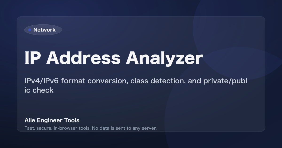 IP Address Analyzer - IPv4/IPv6 format conversion, class detection, and private/public check