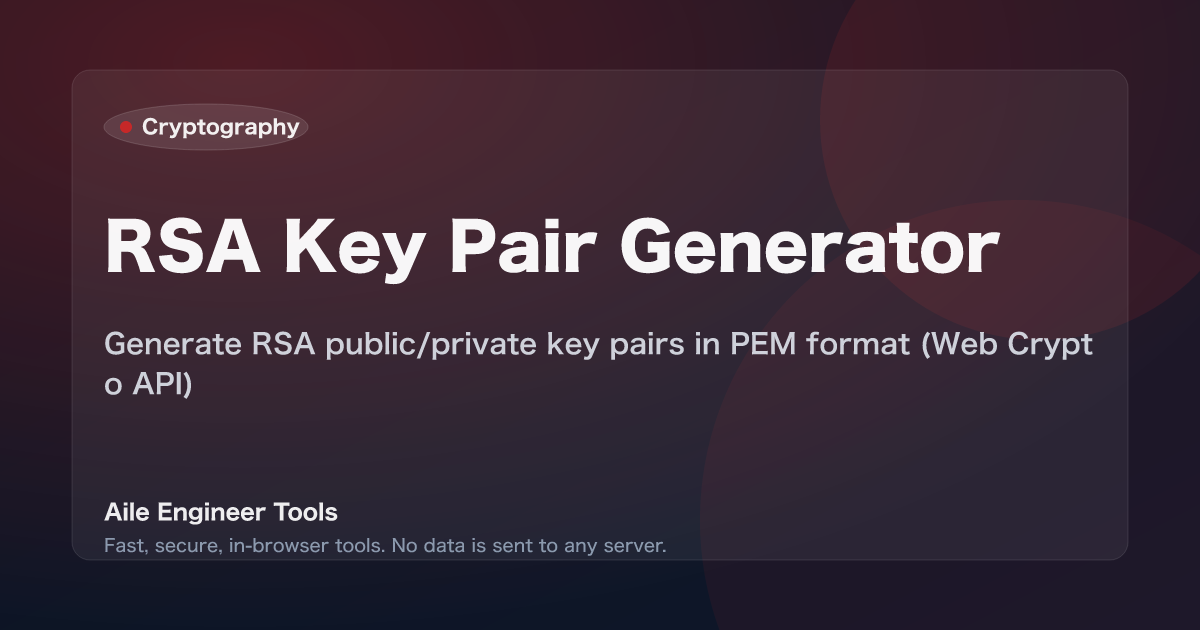 RSA Key Pair Generator - Generate RSA public/private key pairs in PEM format (Web Crypto API)