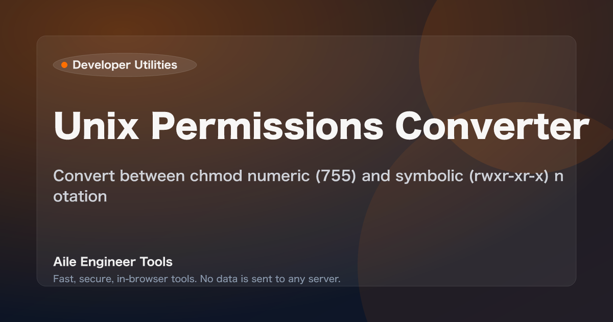 Unix Permissions Converter - Convert between chmod numeric (755) and symbolic (rwxr-xr-x) notation